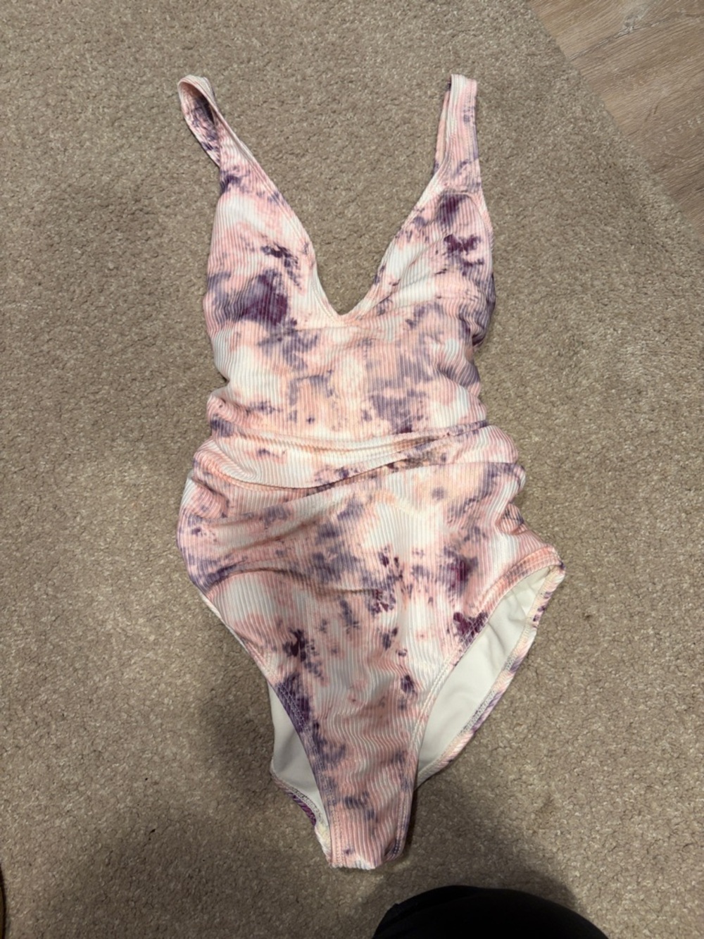 Pink & Purple Tie-Dye Ribbed One-Piece Swimsuit